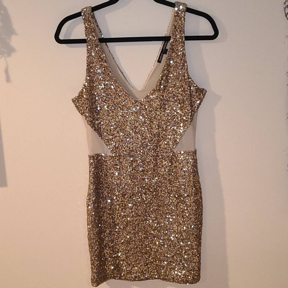 Bebe Gold Sequin Mini Dress